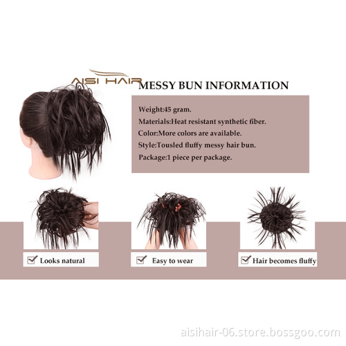 Aisi Hair Synthetic Donut Brown Chignon Curly Bun Pad Chignon Elastic Band Ribbon Ponytail Rope Rubber Hair Extension For Women
